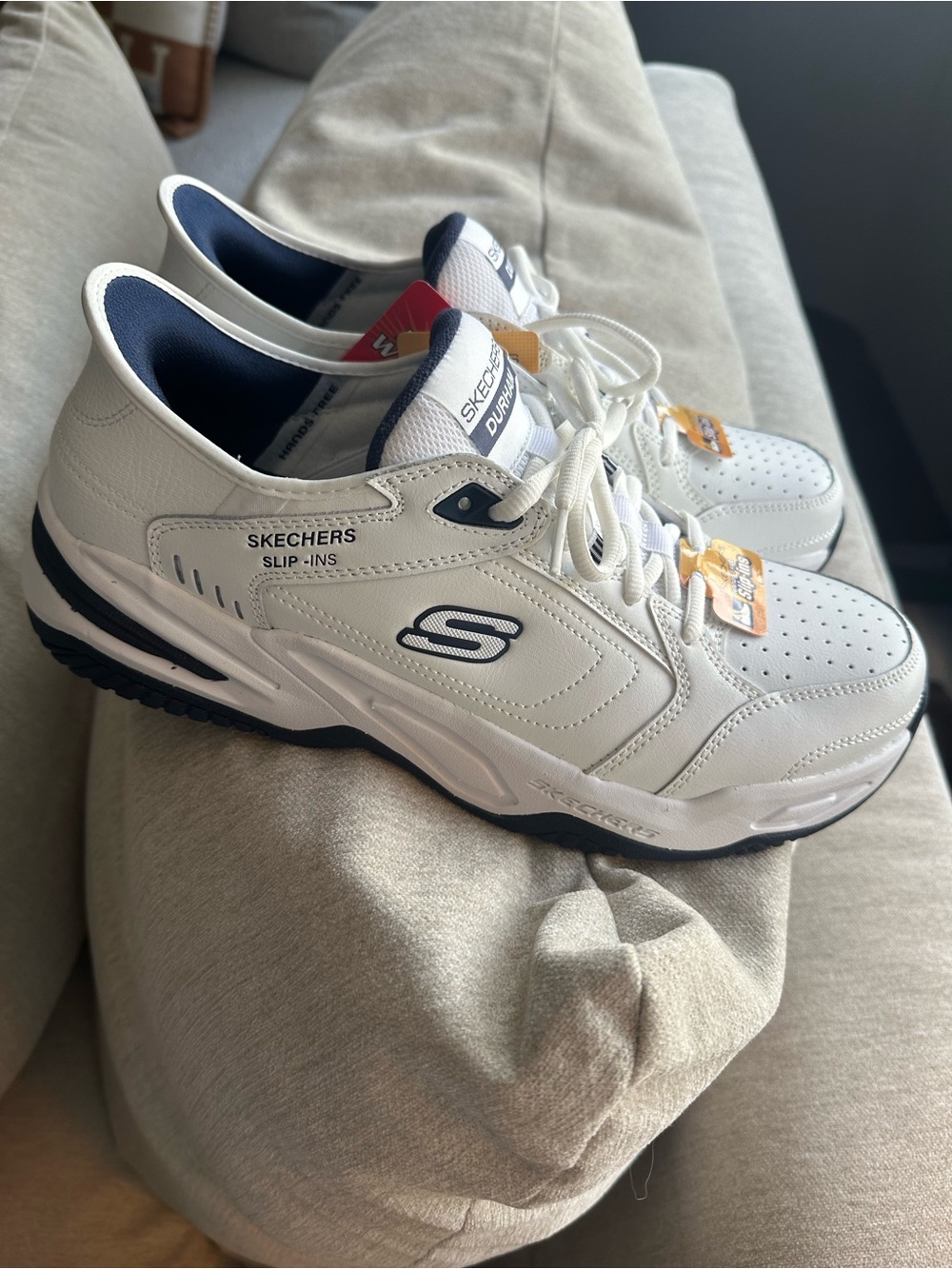 Skechers White and Navy Men’s Athletic Slip-In Sneakers
